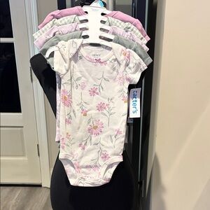 Carter's Pink and Gray Floral Baby Bodysuits - Set of 5